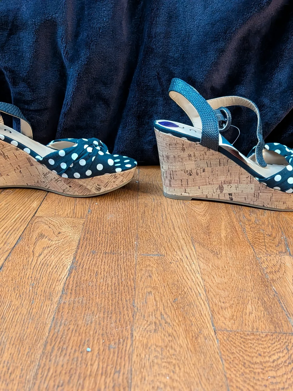 Unisa Navy Blue with White Polka Dot Platform Sandals